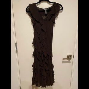 DKNY 100%silk dress with ruffles - mid calf length